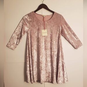 Rolla Coster Clothing Woman’s Pink Velvet Mini Tunic 3/4 Sleeve Dress Size Small